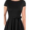 imageVFSHOW Womens Elegant Patchwork Pockets Belted Pleated Work Office Business Casual Party ALine Midi Dress