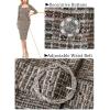 imageVFSHOW Womens Square Neck Peplum Buttons Belted Business Work Office Slim Pencil Sheath DressApricot Plaid Tweed