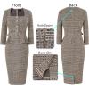 imageVFSHOW Womens Square Neck Peplum Buttons Belted Business Work Office Slim Pencil Sheath DressApricot Plaid Tweed