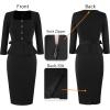 imageVFSHOW Womens Square Neck Peplum Buttons Belted Business Work Office Slim Pencil Sheath DressBlack