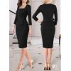 imageVFSHOW Womens Square Neck Peplum Buttons Belted Business Work Office Slim Pencil Sheath DressBlack