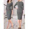 imageVFSHOW Womens Square Neck Peplum Buttons Belted Business Work Office Slim Pencil Sheath DressBlack Tweed