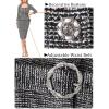 imageVFSHOW Womens Square Neck Peplum Buttons Belted Business Work Office Slim Pencil Sheath DressBlack Tweed