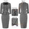imageVFSHOW Womens Square Neck Peplum Buttons Belted Business Work Office Slim Pencil Sheath DressBlack Tweed