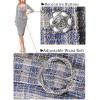 imageVFSHOW Womens Square Neck Peplum Buttons Belted Business Work Office Slim Pencil Sheath DressBlue Tweed