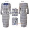 imageVFSHOW Womens Square Neck Peplum Buttons Belted Business Work Office Slim Pencil Sheath DressBlue Tweed