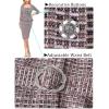 imageVFSHOW Womens Square Neck Peplum Buttons Belted Business Work Office Slim Pencil Sheath DressPink Plaid Tweed