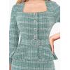 imageVFSHOW Womens Square Neck Peplum Buttons Belted Business Work Office Slim Pencil Sheath DressTeal Green Tweed