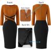 imageVFSHOW Womens Wear to Work Slim Colorblock Crisscross Waist Front Zipper Business Party Office Bodycon Pencil Sheath DressRust Orangeblack
