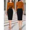 imageVFSHOW Womens Wear to Work Slim Colorblock Crisscross Waist Front Zipper Business Party Office Bodycon Pencil Sheath DressRust Orangeblack