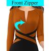 imageVFSHOW Womens Wear to Work Slim Colorblock Crisscross Waist Front Zipper Business Party Office Bodycon Pencil Sheath DressRust Orangeblack