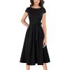 imageVFSHOW Womens Elegant Patchwork Pockets Belted Pleated Work Office Business Casual Party ALine Midi Dress