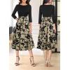 imageVFSHOW Womens Elegant Pockets Belted Work Business Office Casual Party Pleated ALine Midi DressBlack  Taupe With Black Floral