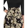 imageVFSHOW Womens Elegant Pockets Belted Work Business Office Casual Party Pleated ALine Midi DressBlack  Taupe With Black Floral