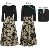 imageVFSHOW Womens Elegant Pockets Belted Work Business Office Casual Party Pleated ALine Midi DressBlack  Taupe With Black Floral