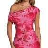 imageVFSHOW Womens 2025 One Shoulder Wedding Guest Bodycon Maxi Dress Sexy Off The Shoulder Fitted Formal Long Cocktail DressesPink Floral Print