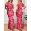 imageVFSHOW Womens 2025 One Shoulder Wedding Guest Bodycon Maxi Dress Sexy Off The Shoulder Fitted Formal Long Cocktail DressesPink Floral Print