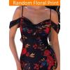 imageVFSHOW Womens Spaghetti Strap Ruffle Ruched Bodycon Maxi Dress 2025 Sexy Cold Shoulder Fitted Formal Long Cocktail DressBlack With Red Floral Print