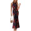 imageVFSHOW Womens 2025 Halter Neck Formal Bodycon Maxi Dress Sleeveless Slim Fitted Wedding Guest Long Cocktail Mermaid DressesBlack With Red Floral Print