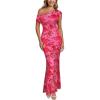 imageVFSHOW Womens 2025 One Shoulder Wedding Guest Bodycon Maxi Dress Sexy Off The Shoulder Fitted Formal Long Cocktail DressesPink Floral Print