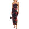 imageVFSHOW Womens 2025 Sexy Backless Formal Tube Bodycon Maxi Dress Strapless Side Slit Beach Wedding Guest Long Cocktail DressesBlack With Red Floral Print