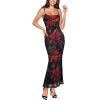 imageVFSHOW Womens 2025 Spaghetti Strap Cocktail Bodycon Maxi Dress Sexy Backless Scoop Neck Wedding Guest Formal Long DressesBlack With Red Floral Print
