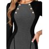 imageVFSHOW Womens Business Casual Office Work Buttons 34 Sleeve Colorblock Cocktail Party Fitted Pencil Sheath DressGrey and Black