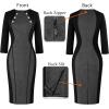 imageVFSHOW Womens Business Casual Office Work Buttons 34 Sleeve Colorblock Cocktail Party Fitted Pencil Sheath DressGrey and Black
