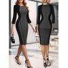imageVFSHOW Womens Business Casual Office Work Buttons 34 Sleeve Colorblock Cocktail Party Fitted Pencil Sheath DressGrey and Black