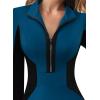 imageVFSHOW Womens Professional Work Business Casual Office Front Zipper Colorblock Fitted Pencil Sheath DressBlue and Black
