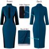 imageVFSHOW Womens Professional Work Business Casual Office Front Zipper Colorblock Fitted Pencil Sheath DressBlue and Black