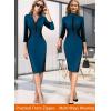 imageVFSHOW Womens Professional Work Business Casual Office Front Zipper Colorblock Fitted Pencil Sheath DressBlue and Black