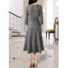 imageVFSHOW Womens Vintage Retro Square Neck Work Business Office Fit and Flare MidCalf ALine DressBlack Tweed