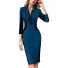 imageVFSHOW Womens Professional Work Business Casual Office Front Zipper Colorblock Fitted Pencil Sheath DressBlue and Black