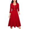 imageVFSHOW Womens Vintage Retro Square Neck Work Business Office Fit and Flare MidCalf ALine DressRed