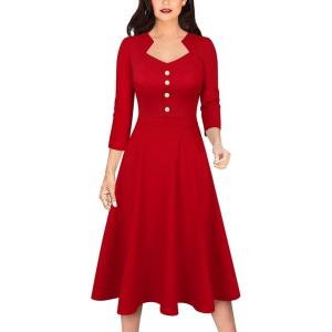 imageVFSHOW Womens Vintage Retro Square Neck Work Business Office Fit and Flare MidCalf ALine DressRed
