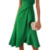 imageVFSHOW Womens 2025 Asymmetric Ruffle Ruched Cocktail ALine Midi Dress Sleeveless Elegant Boat Neck Wedding Guest DressesGreen