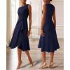 imageVFSHOW Womens 2025 Asymmetric Ruffle Ruched Cocktail ALine Midi Dress Sleeveless Elegant Boat Neck Wedding Guest DressesNavy Blue