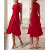 imageVFSHOW Womens 2025 Asymmetric Ruffle Ruched Cocktail ALine Midi Dress Sleeveless Elegant Boat Neck Wedding Guest DressesRed