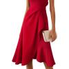 imageVFSHOW Womens 2025 Asymmetric Ruffle Ruched Cocktail ALine Midi Dress Sleeveless Elegant Boat Neck Wedding Guest DressesRed