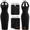 imageVFSHOW Womens 2025 Halter Off Shoulder Cocktail Ruched Bodycon Midi Dress Sexy Backless Slim Fitted Wedding Guest DressesBlack