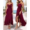 imageVFSHOW Womens 2025 Spaghetti Strap Cocktail Maxi ALine Dress Cowl Neck Backless Flowy Ruffle High Low Wedding Guest DressDark Red