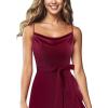 imageVFSHOW Womens 2025 Spaghetti Strap Cocktail Maxi ALine Dress Cowl Neck Backless Flowy Ruffle High Low Wedding Guest DressDark Red