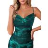 imageVFSHOW Womens 2025 Spaghetti Strap Ruched Bodycon Cocktail Dress Sexy Cowl Neck Backless Fitted Wedding Guest Party DressesGreen Floral Print