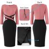 imageVFSHOW Womens Wear to Work Slim Colorblock Crisscross Waist Front Zipper Business Party Office Bodycon Pencil Sheath DressDusty Pinkblack