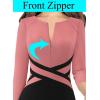 imageVFSHOW Womens Wear to Work Slim Colorblock Crisscross Waist Front Zipper Business Party Office Bodycon Pencil Sheath DressDusty Pinkblack