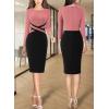 imageVFSHOW Womens Wear to Work Slim Colorblock Crisscross Waist Front Zipper Business Party Office Bodycon Pencil Sheath DressDusty Pinkblack