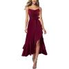 imageVFSHOW Womens 2025 Spaghetti Strap Cocktail Maxi ALine Dress Cowl Neck Backless Flowy Ruffle High Low Wedding Guest DressDark Red
