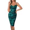 imageVFSHOW Womens 2025 Spaghetti Strap Ruched Bodycon Cocktail Dress Sexy Cowl Neck Backless Fitted Wedding Guest Party DressesGreen Floral Print