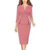 imageVFSHOW Womens Wear to Work Front Zipper Peplum Business Office Church Pencil Sheath DressDusty Pink